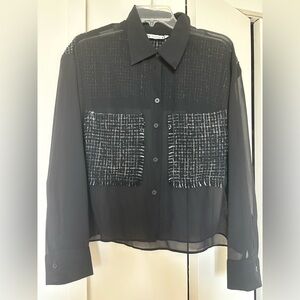 Zara Black and White Textured Button Down Top